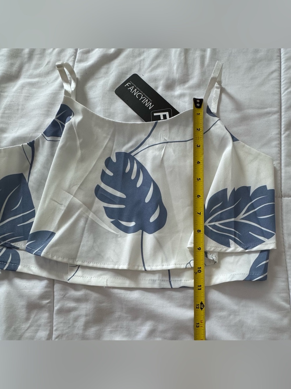 Fancyinn White Two-Piece - Straight Leg Pants Set with Blue Leaf Print - Picture 10 of 15